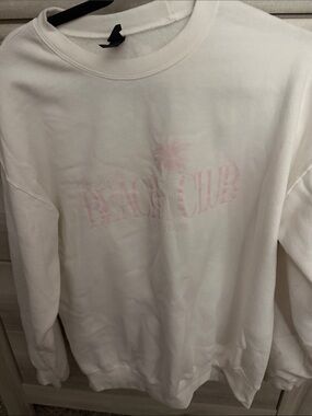 Hey Hottie White 'Beach Club' Graphic Crewneck Sweatshirt - Pale Pink Print